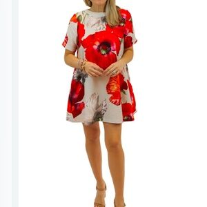 Lavender Brown Teagan Mini Dress, Red/Bone/Multi, Sample Size Pristine